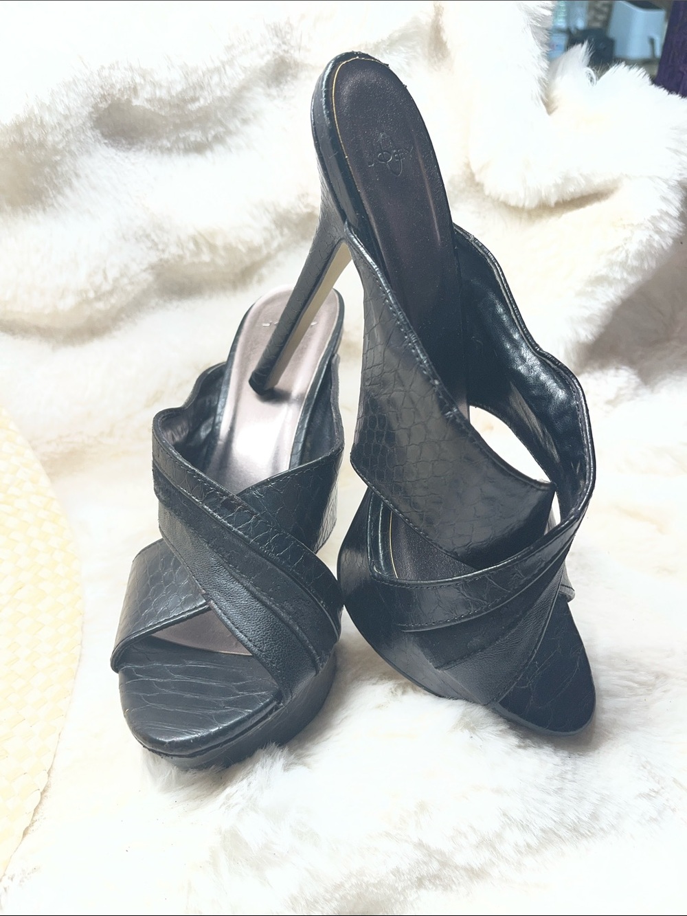 Black Crisscross High Heel Slide Sandals